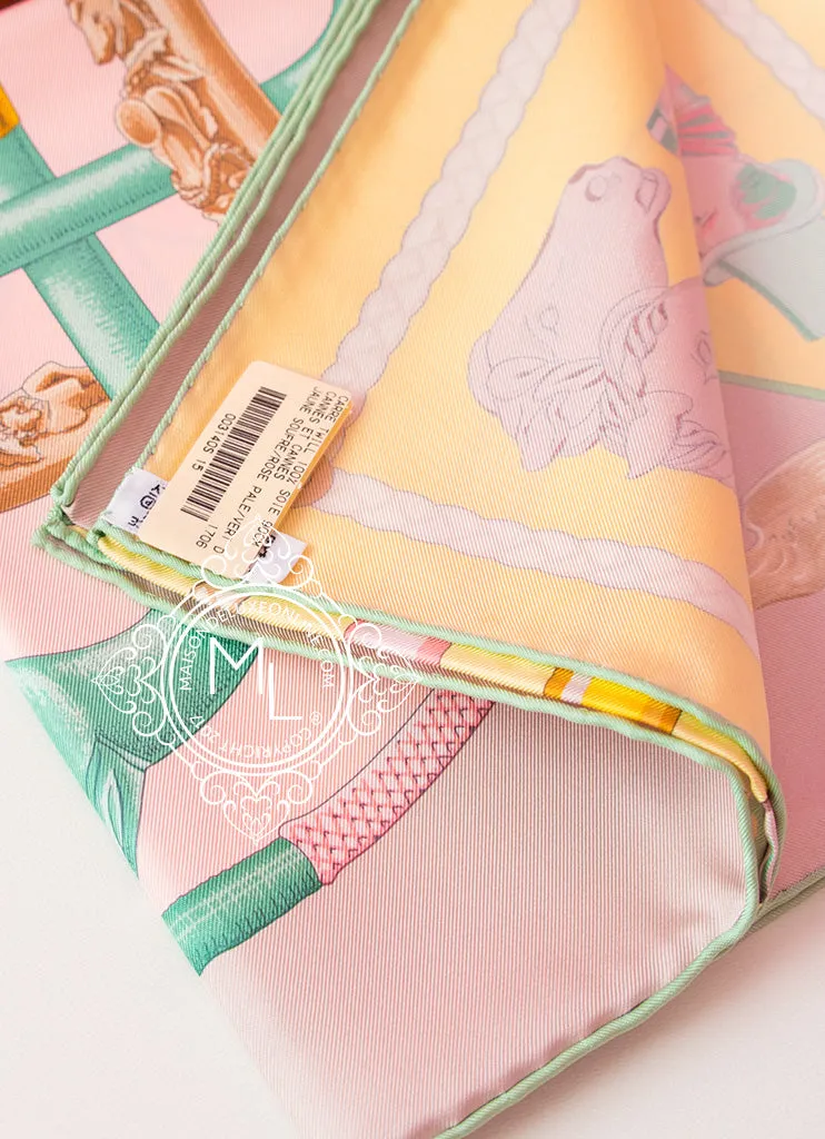 Hermes Pink Yellow Twill Silk 90 cm Cannes et Cannes Scarf