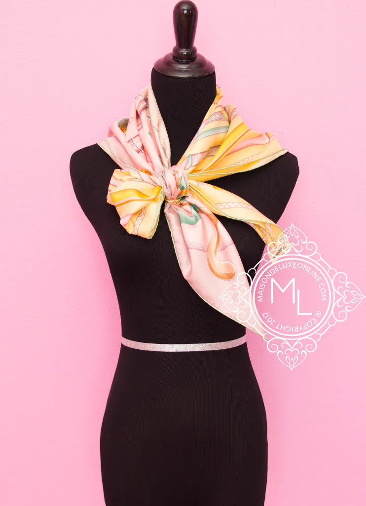 Hermes Pink Yellow Twill Silk 90 cm Cannes et Cannes Scarf