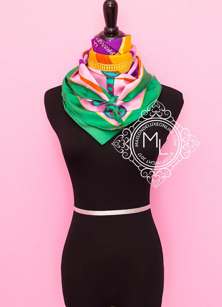 Hermes Purple Jaune Twill Silk 90 cm La Promenade du Matin Scarf
