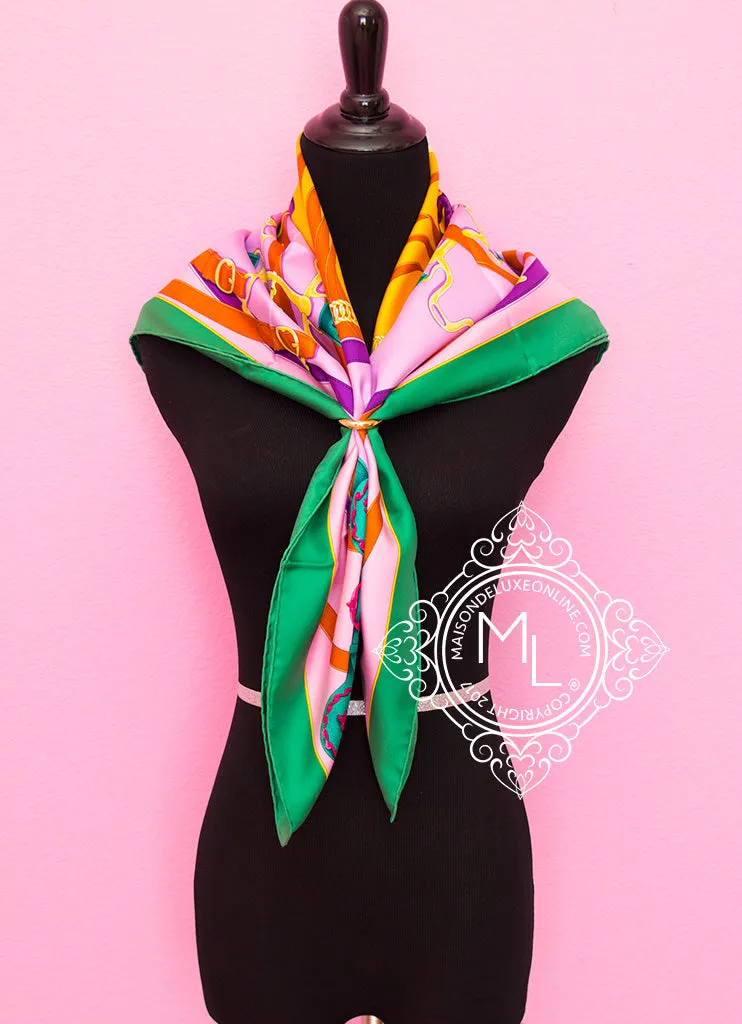Hermes Purple Jaune Twill Silk 90 cm La Promenade du Matin Scarf