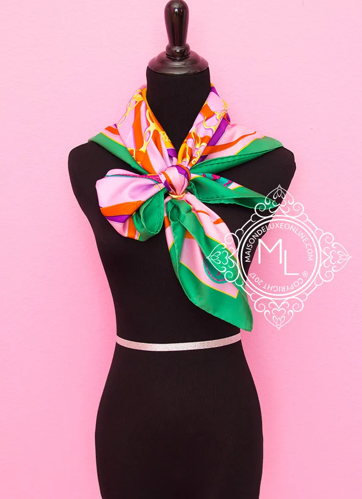 Hermes Purple Jaune Twill Silk 90 cm La Promenade du Matin Scarf