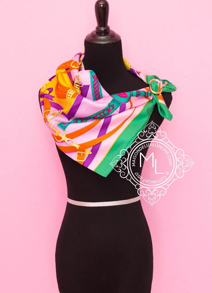 Hermes Purple Jaune Twill Silk 90 cm La Promenade du Matin Scarf