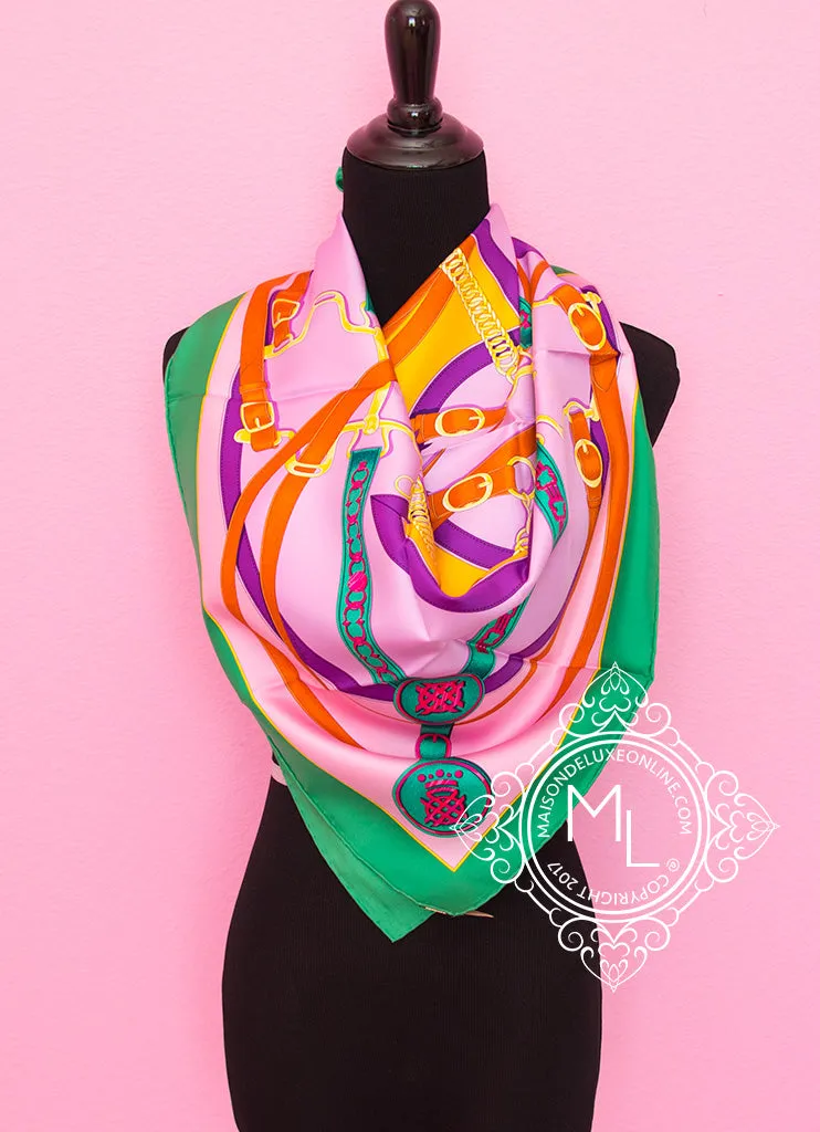 Hermes Purple Jaune Twill Silk 90 cm La Promenade du Matin Scarf