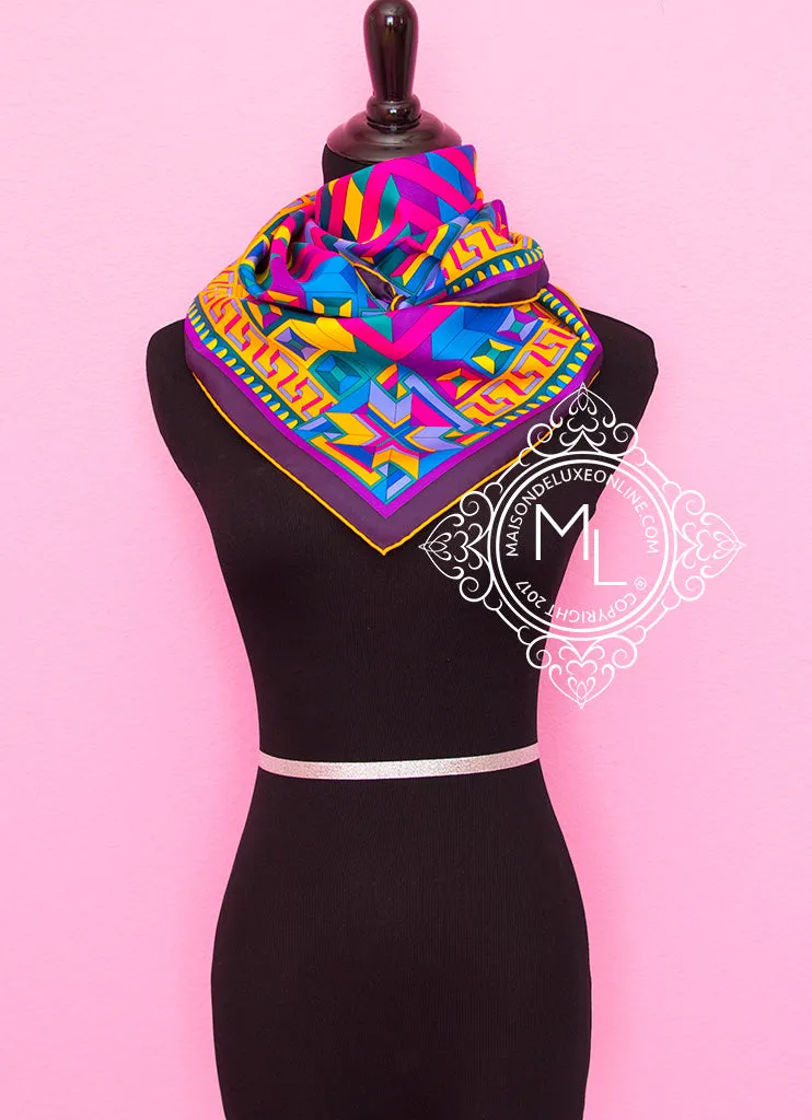 Hermes Purple Pink Twill Silk 90 cm Le Fil d'Ariane Scarf