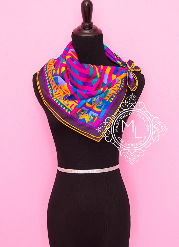 Hermes Purple Pink Twill Silk 90 cm Le Fil d'Ariane Scarf