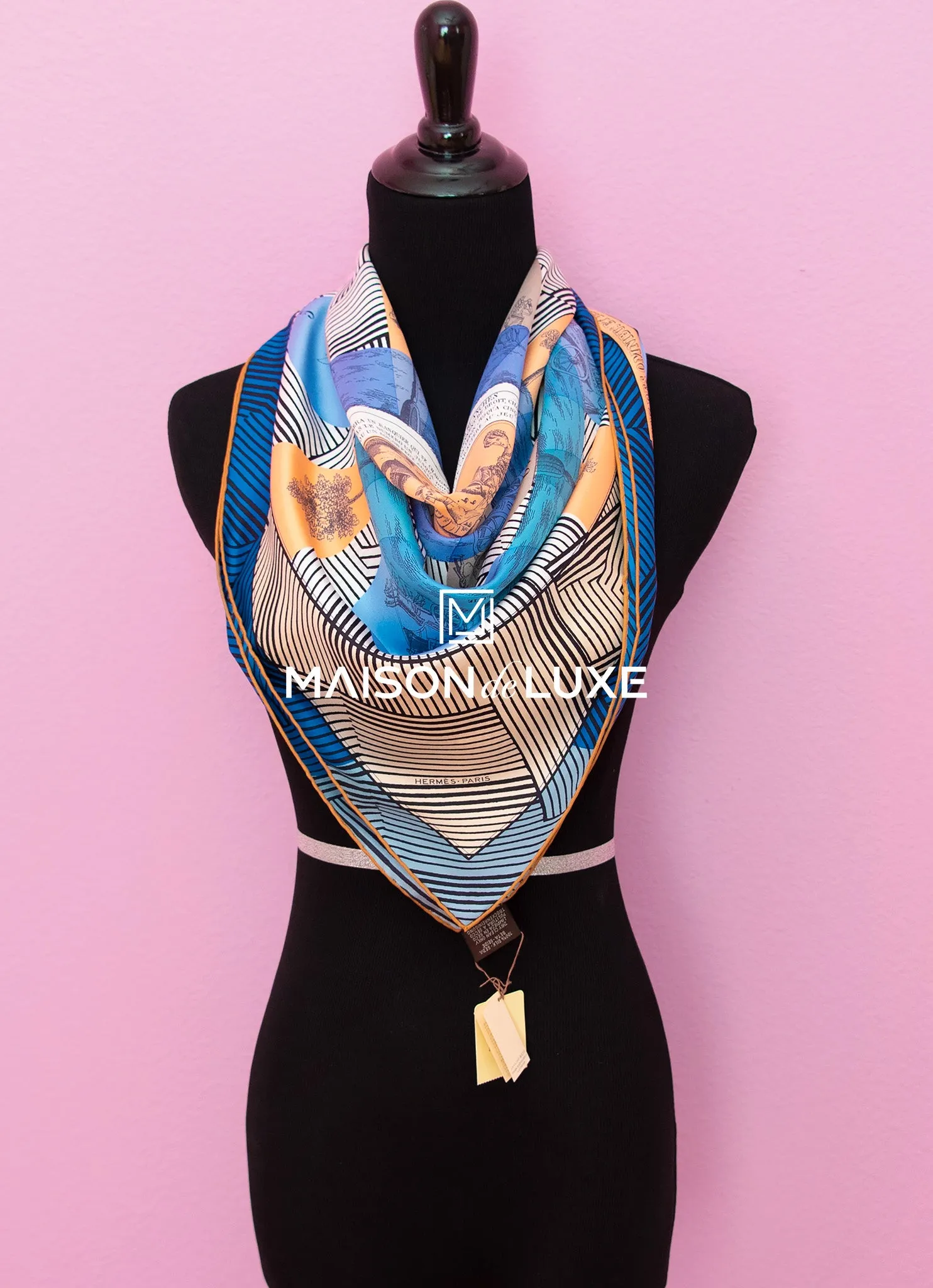 Hermes "Jeu des Omnibus Remix" Blue Twill Silk 90 cm Scarf