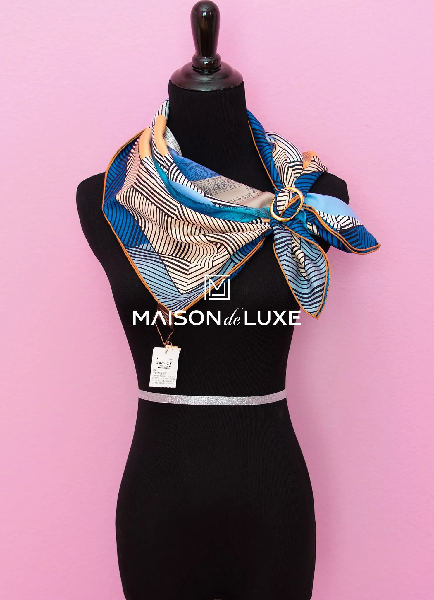 Hermes "Jeu des Omnibus Remix" Blue Twill Silk 90 cm Scarf