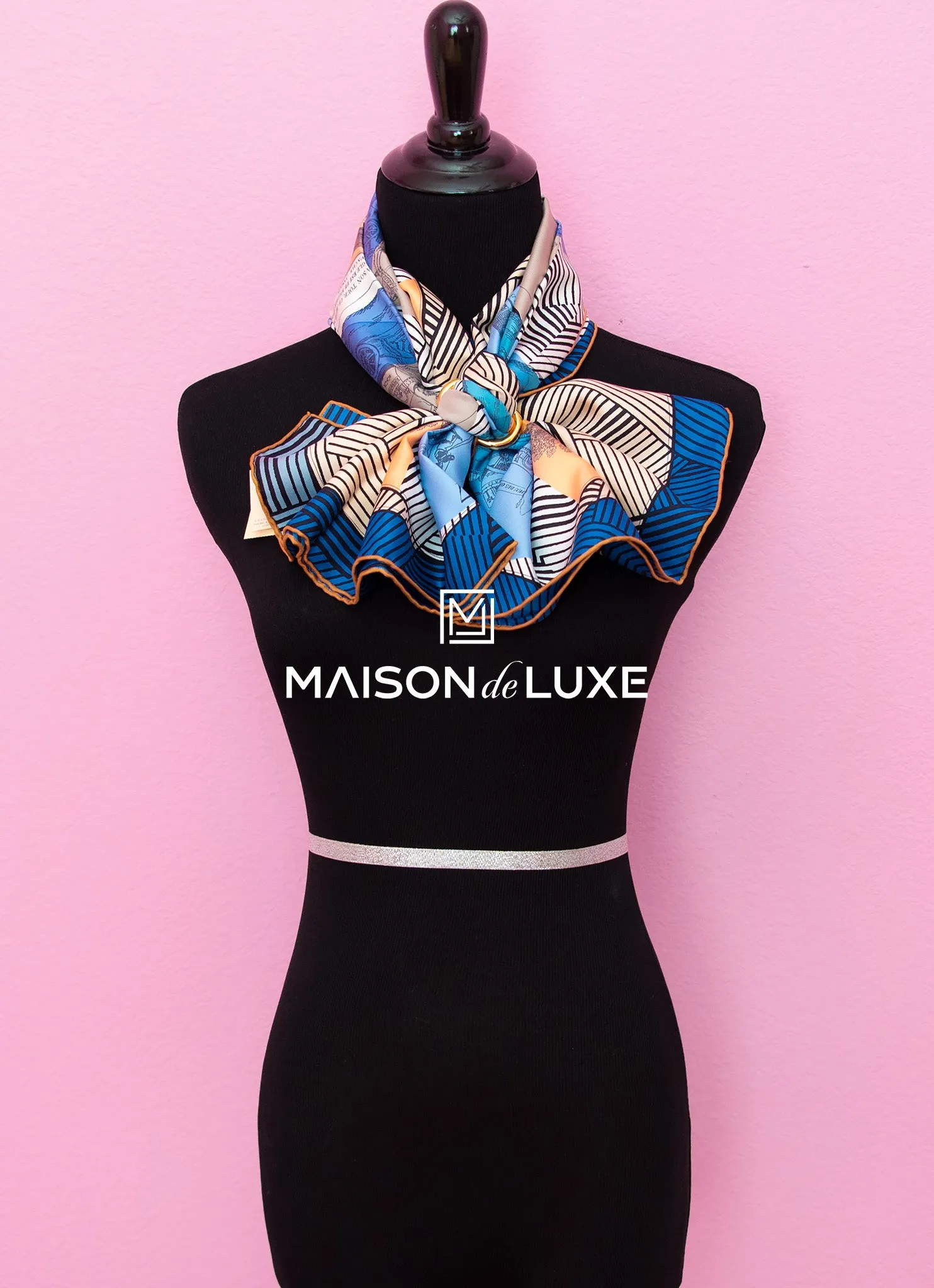 Hermes "Jeu des Omnibus Remix" Blue Twill Silk 90 cm Scarf