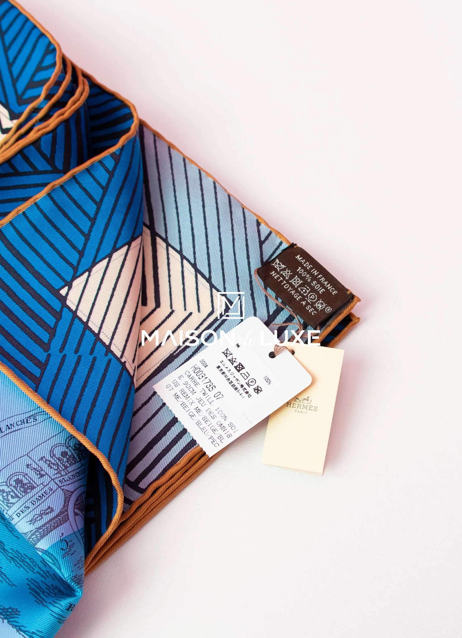 Hermes "Jeu des Omnibus Remix" Blue Twill Silk 90 cm Scarf