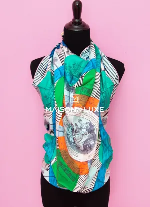 Hermes "Jeu des Omnibus Remix" Green Twill Silk 90 cm Scarf