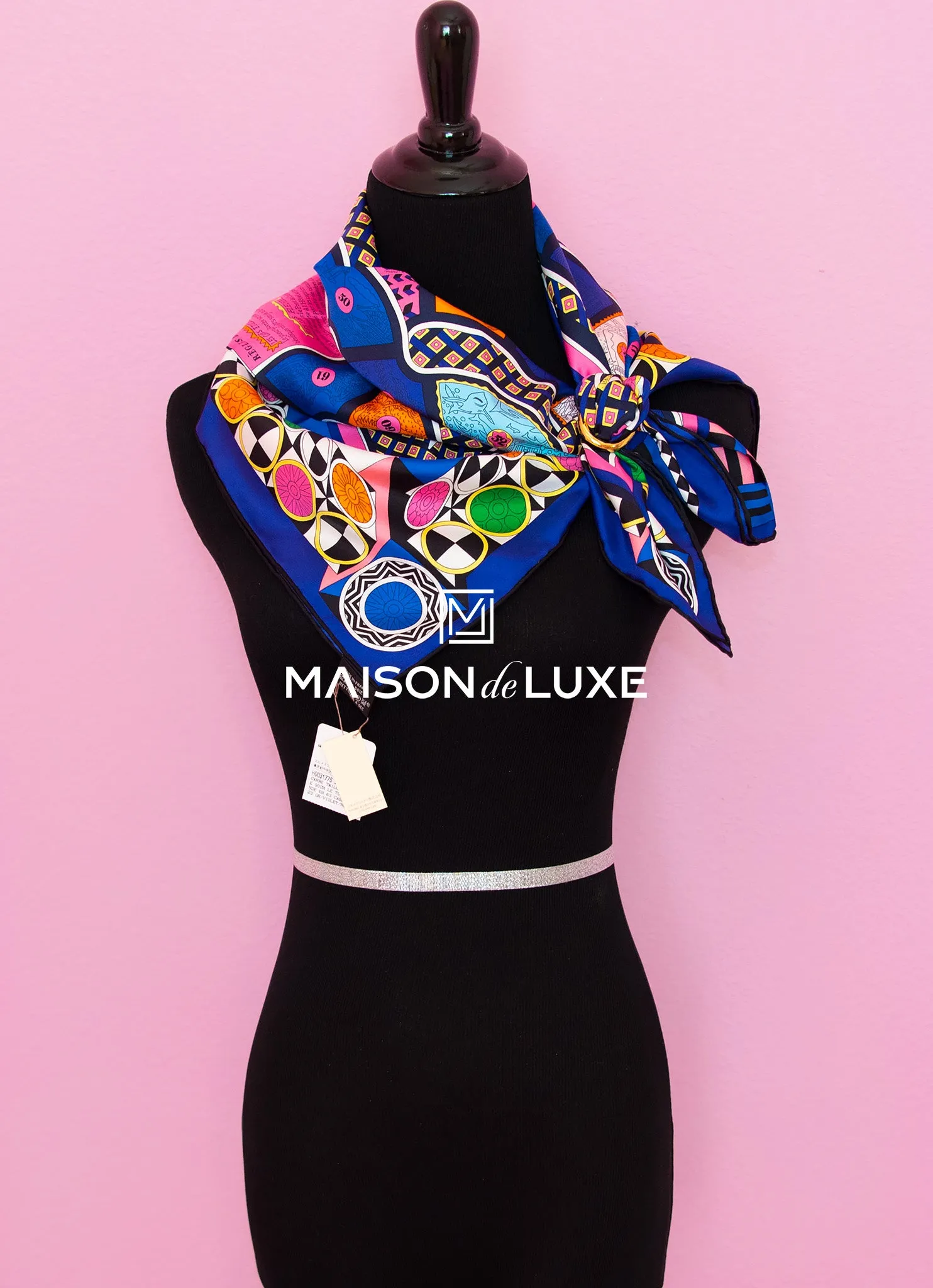Hermes "Le Tour du Monde en 63 Cases" Violet Twill Silk 90 cm Scarf
