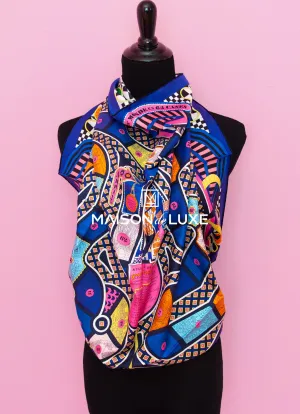 Hermes "Le Tour du Monde en 63 Cases" Violet Twill Silk 90 cm Scarf