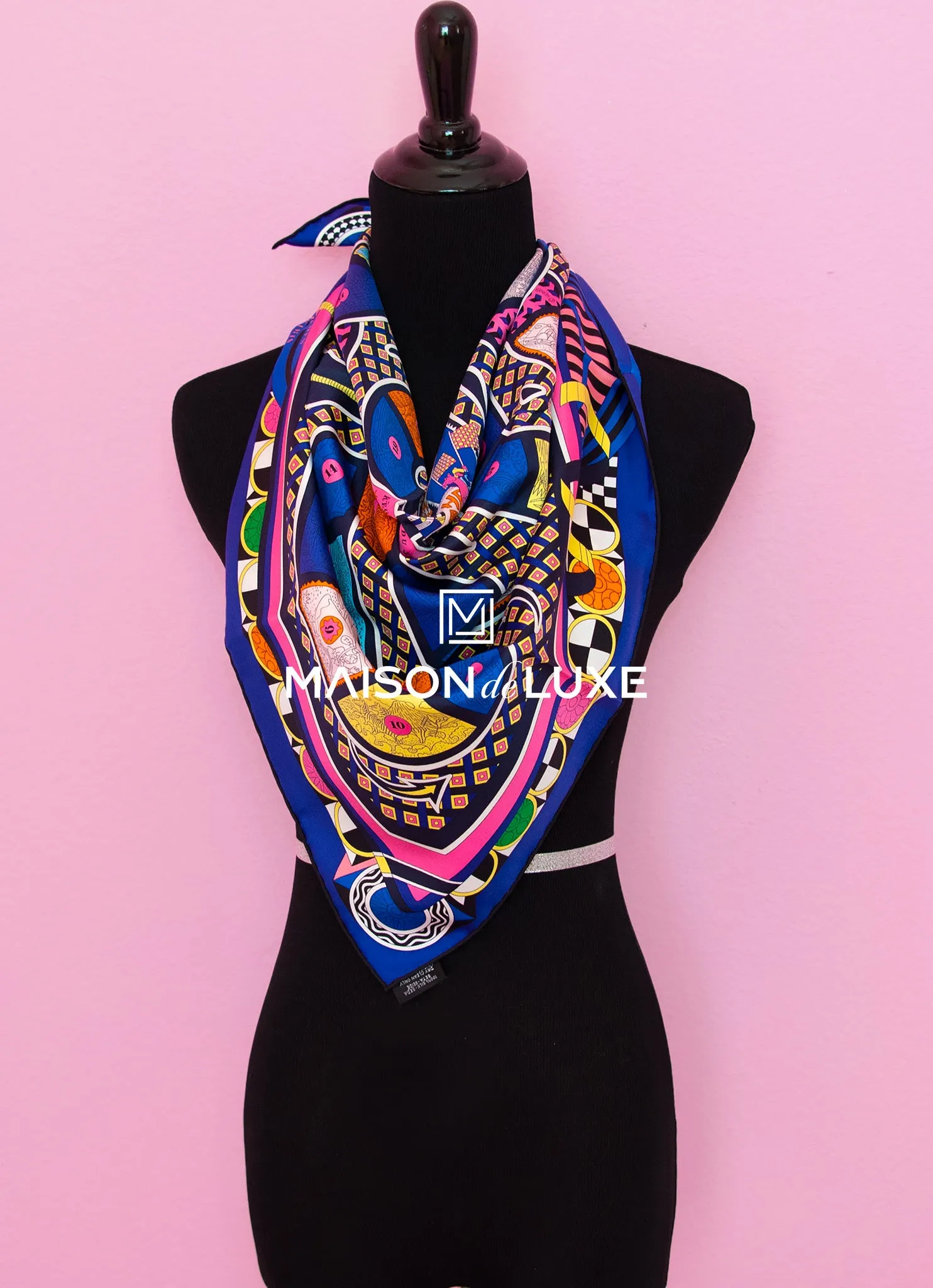 Hermes "Le Tour du Monde en 63 Cases" Violet Twill Silk 90 cm Scarf