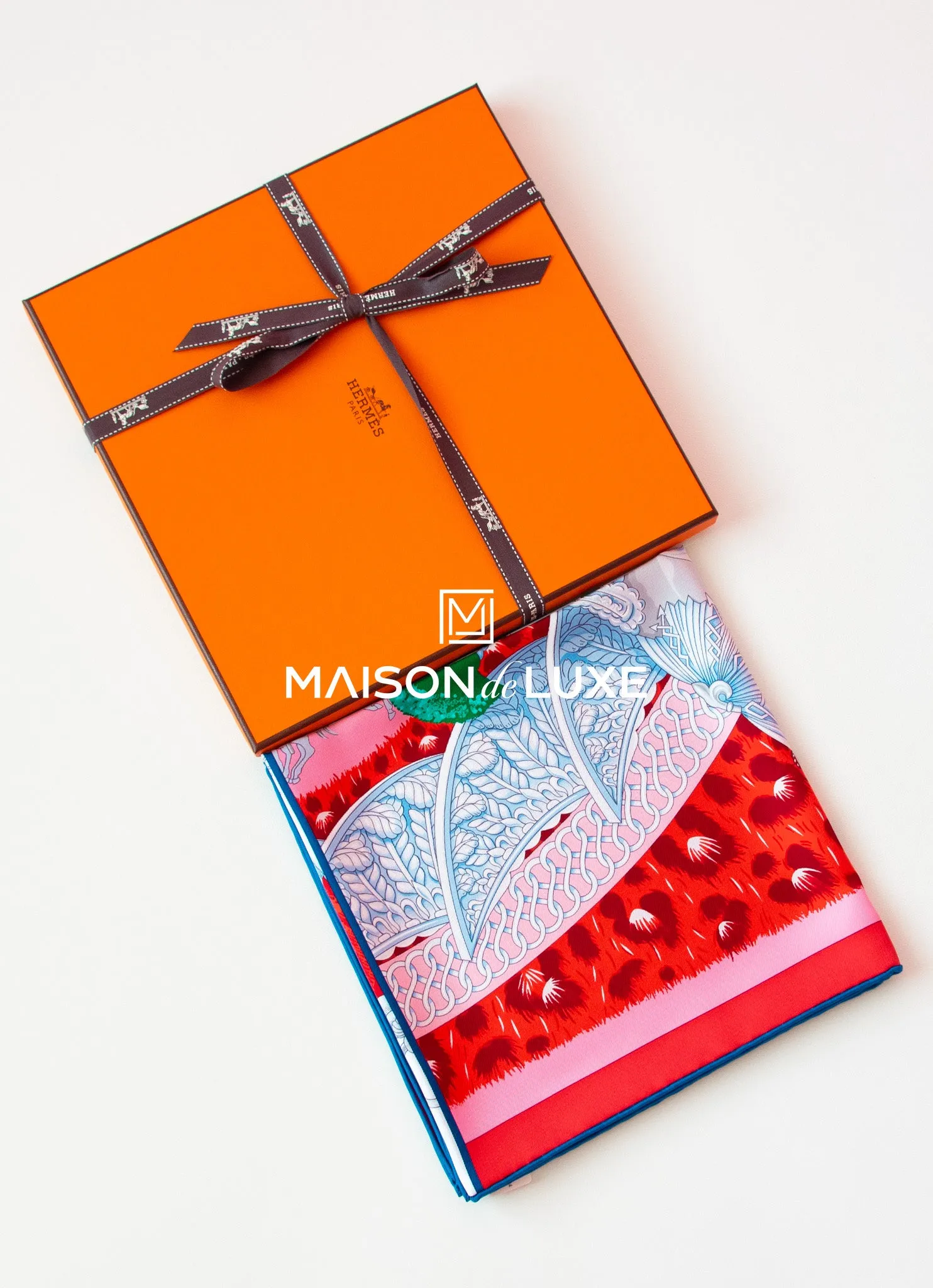 Hermes "Plumets du Roy" Red Twill Silk 90 cm Scarf