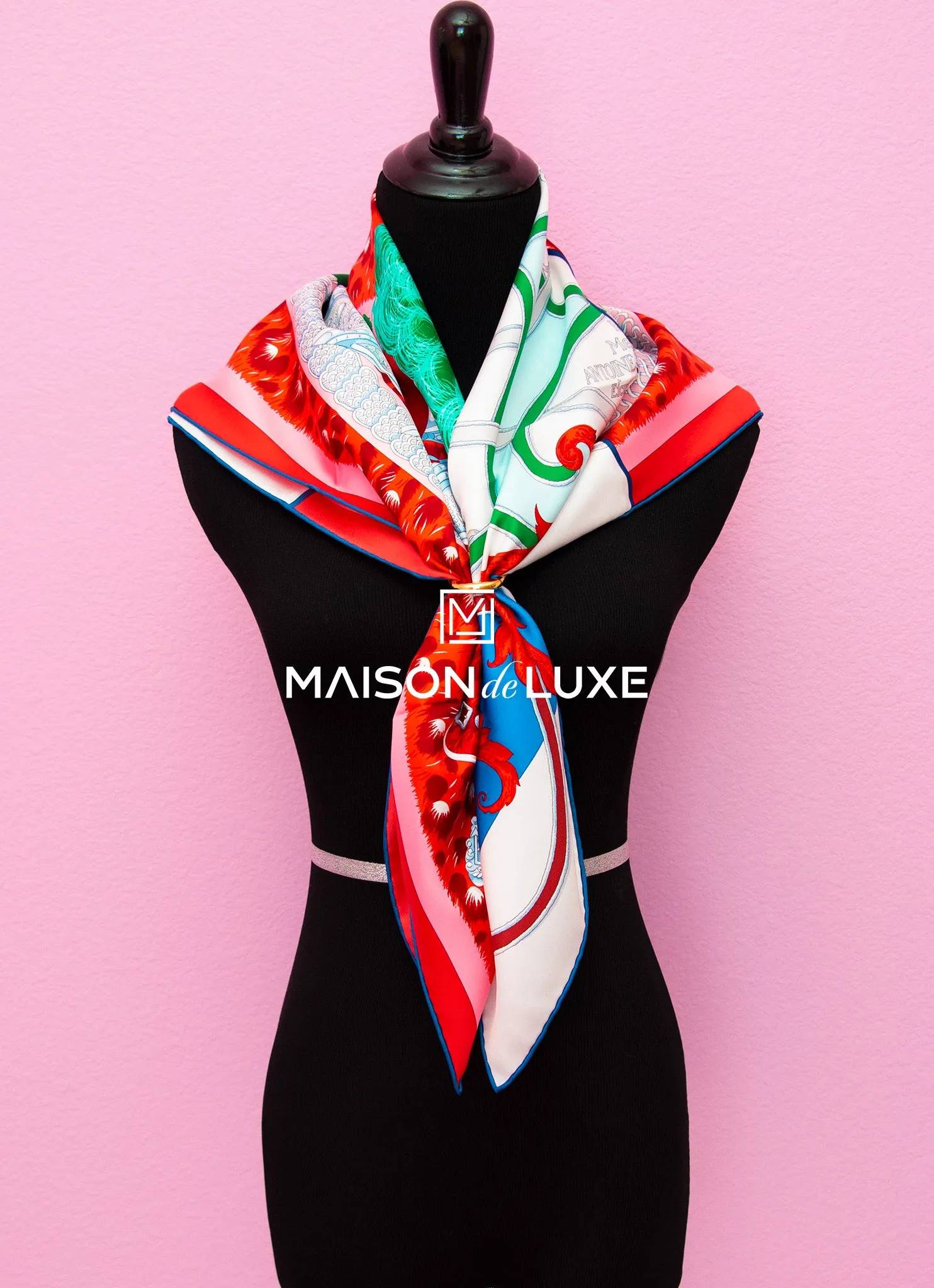 Hermes "Plumets du Roy" Red Twill Silk 90 cm Scarf