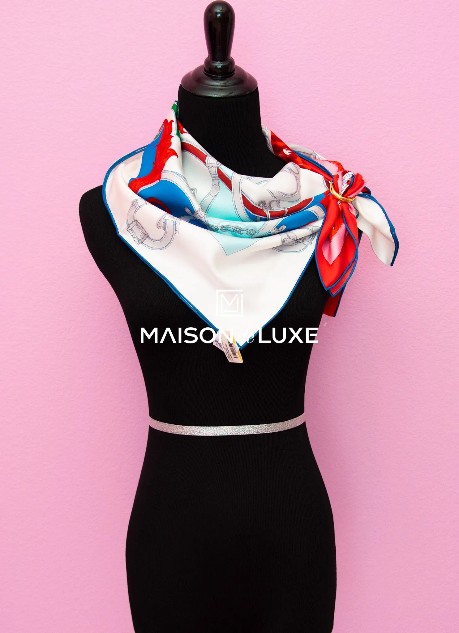 Hermes "Plumets du Roy" Red Twill Silk 90 cm Scarf