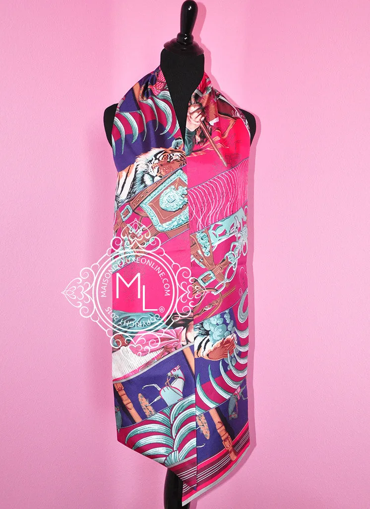 Hermes Rose Pink Silk Carre en Carres Maxi Twilly Shawl Scarf Wrap