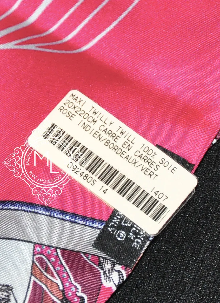 Hermes Rose Pink Silk Carre en Carres Maxi Twilly Shawl Scarf Wrap