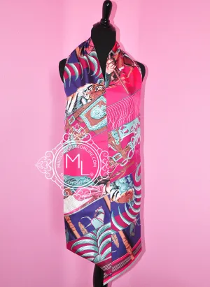 Hermes Rose Pink Silk Carre en Carres Maxi Twilly Shawl Scarf Wrap