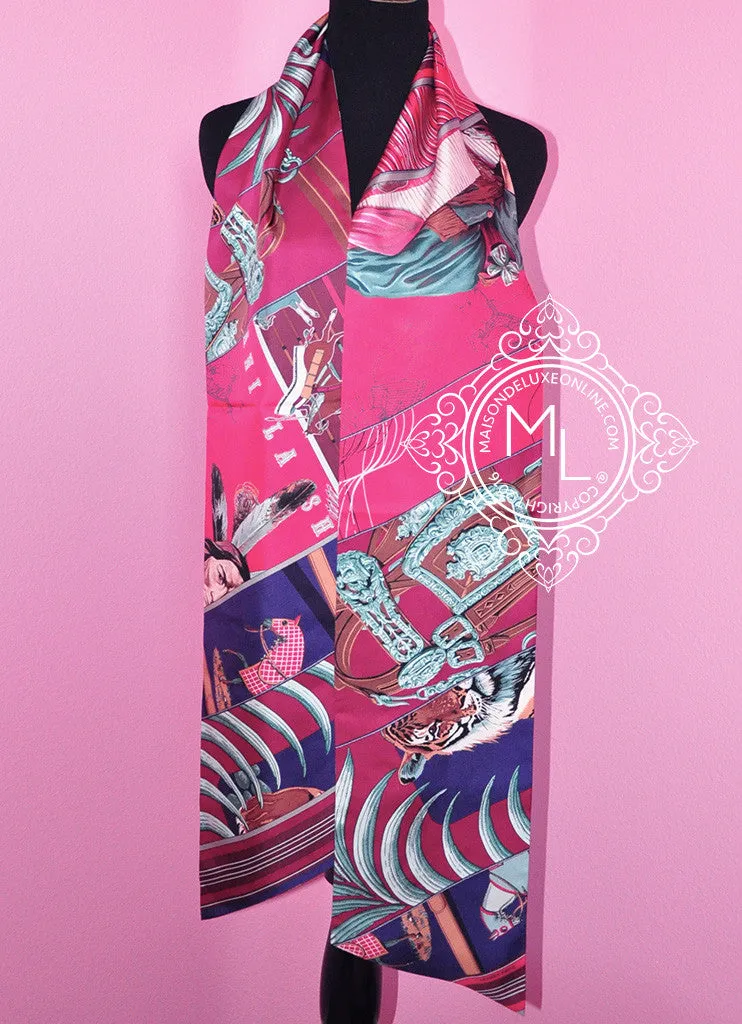 Hermes Rose Pink Silk Carre en Carres Maxi Twilly Shawl Scarf Wrap