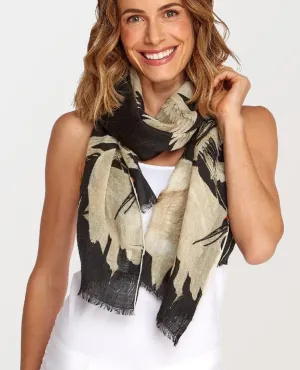 Heron Printed Black Scarf
