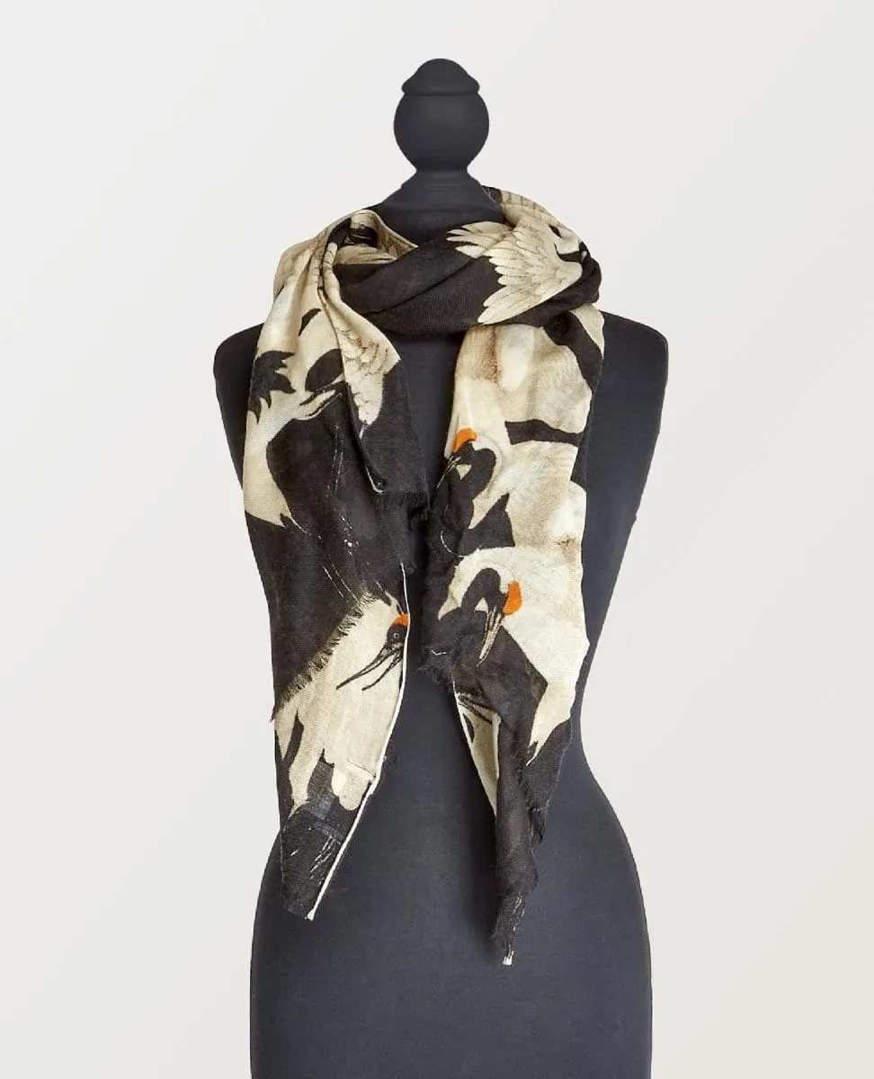 Heron Printed Black Scarf