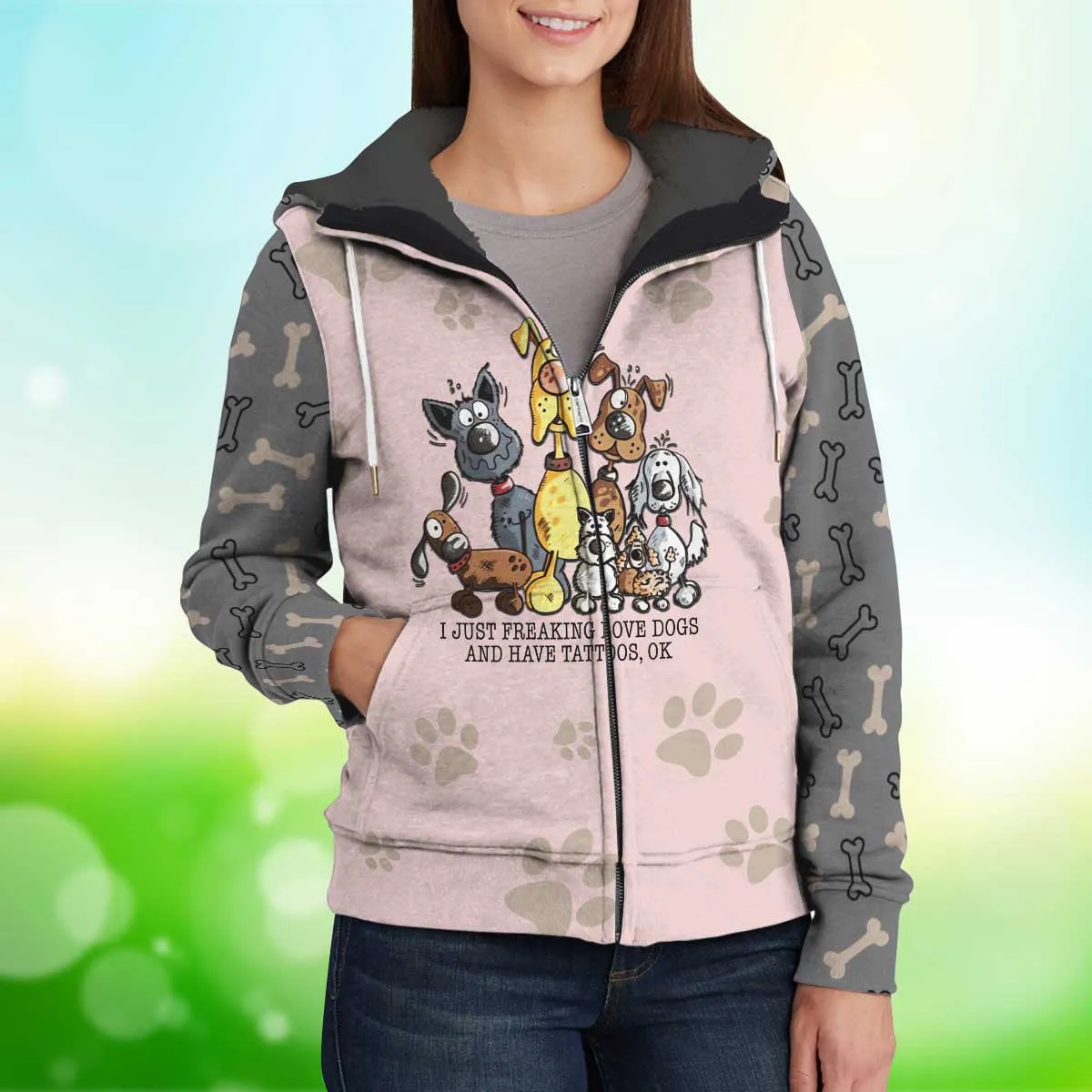 I Just Freaking Love Dogs And Have Tattoos Fleece Zipper, Dog Fleece Zipper For Humans