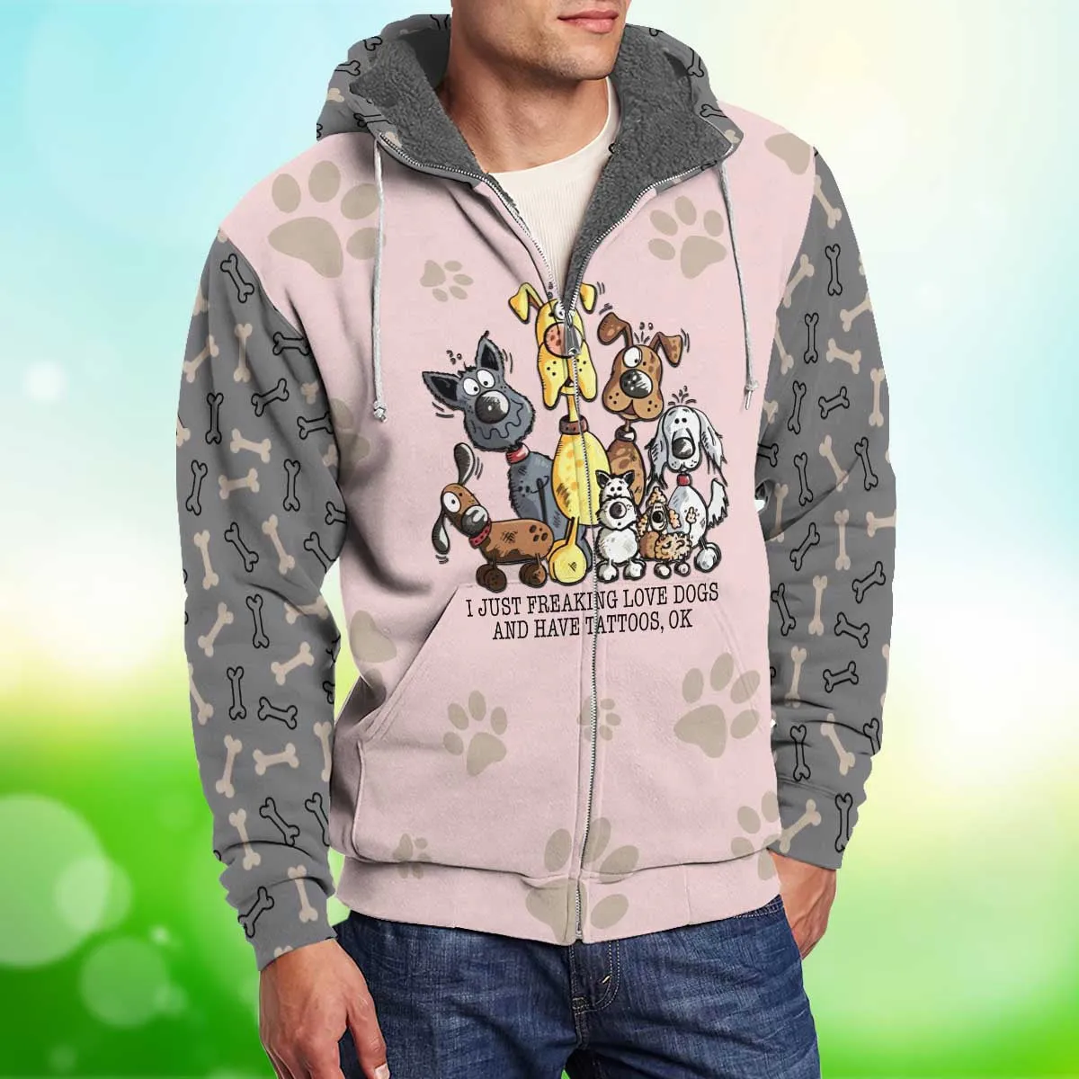 I Just Freaking Love Dogs And Have Tattoos Fleece Zipper, Dog Fleece Zipper For Humans