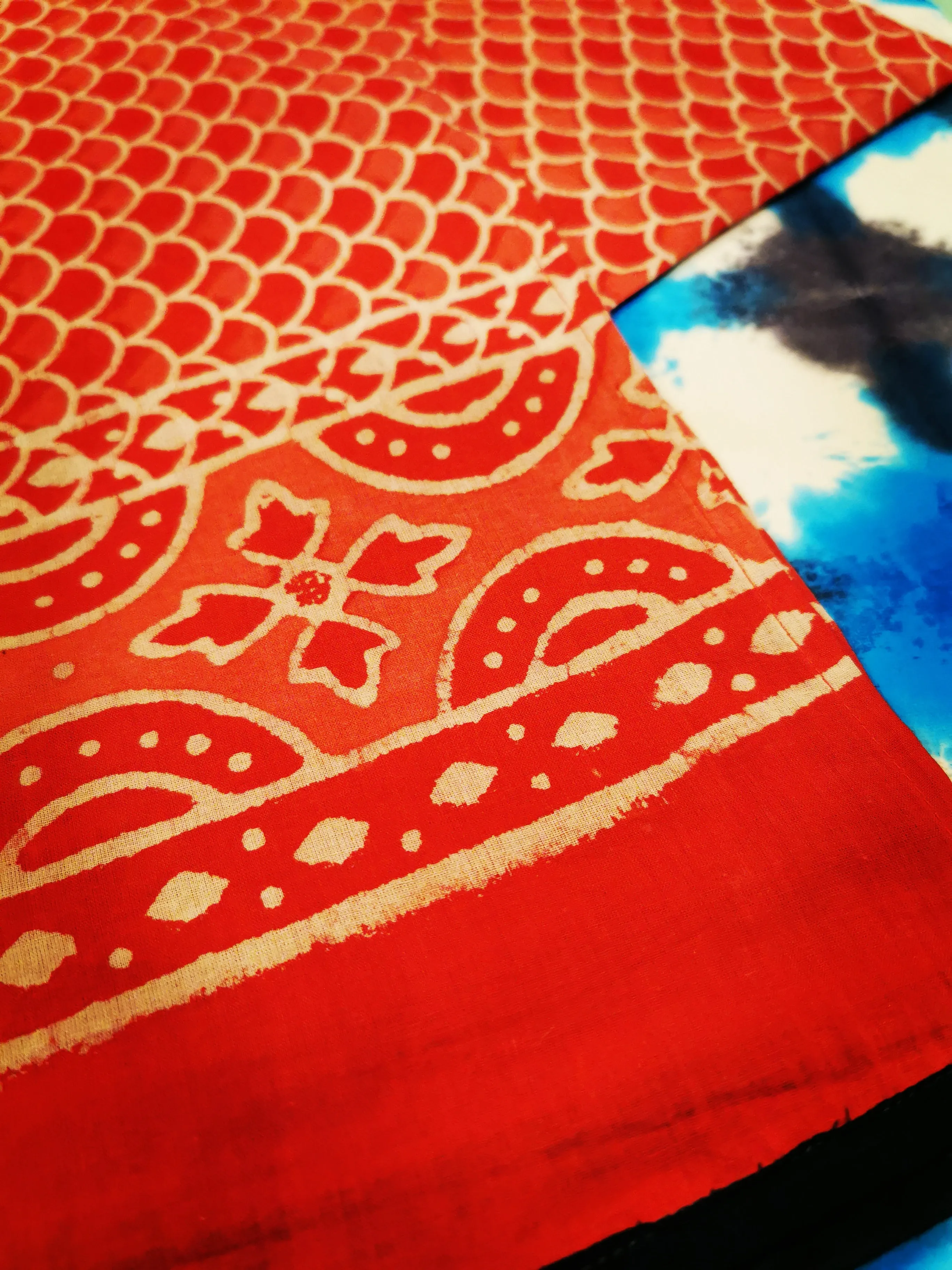 Indigo and red blockprint scarves