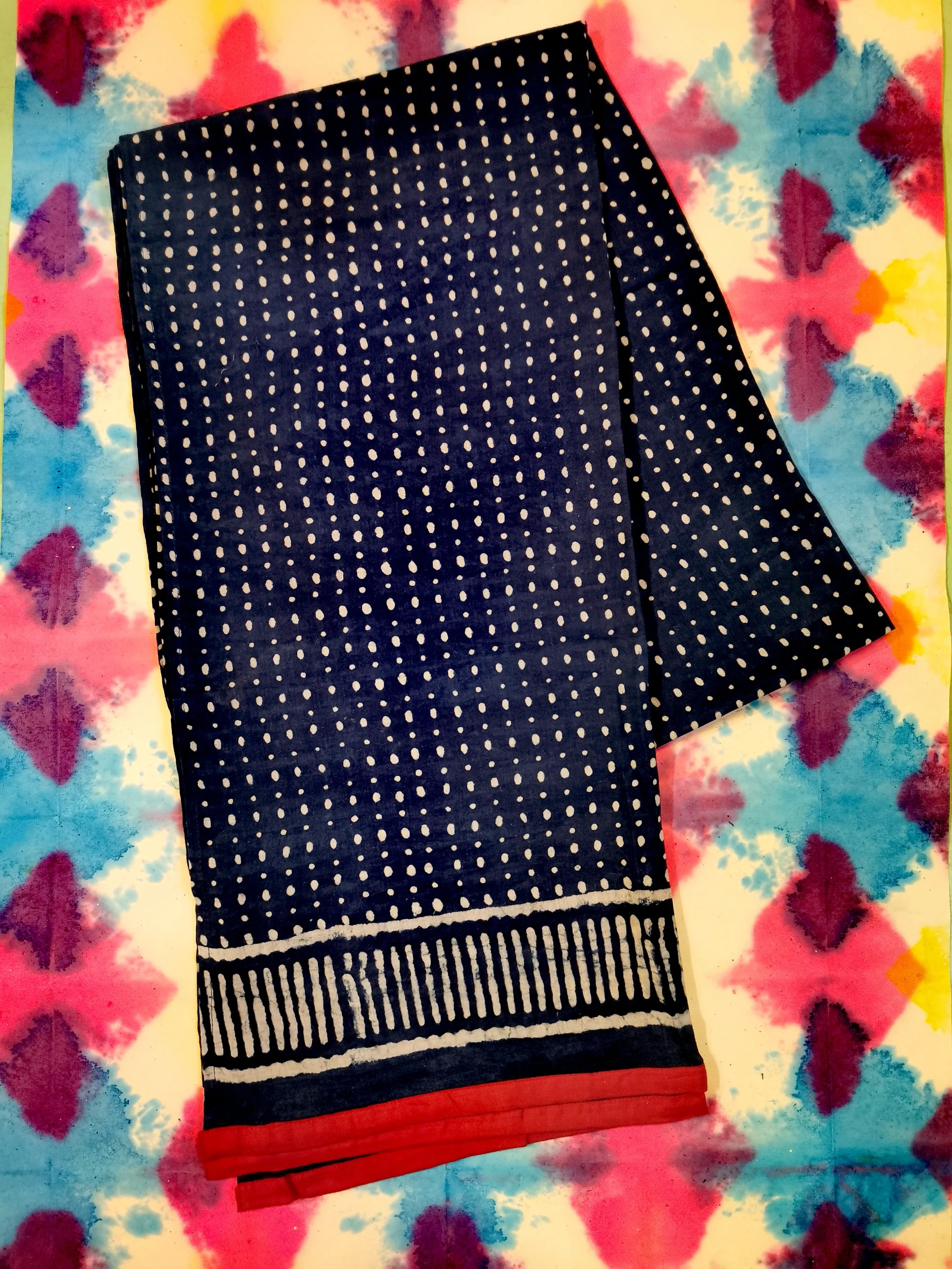 Indigo and red blockprint scarves