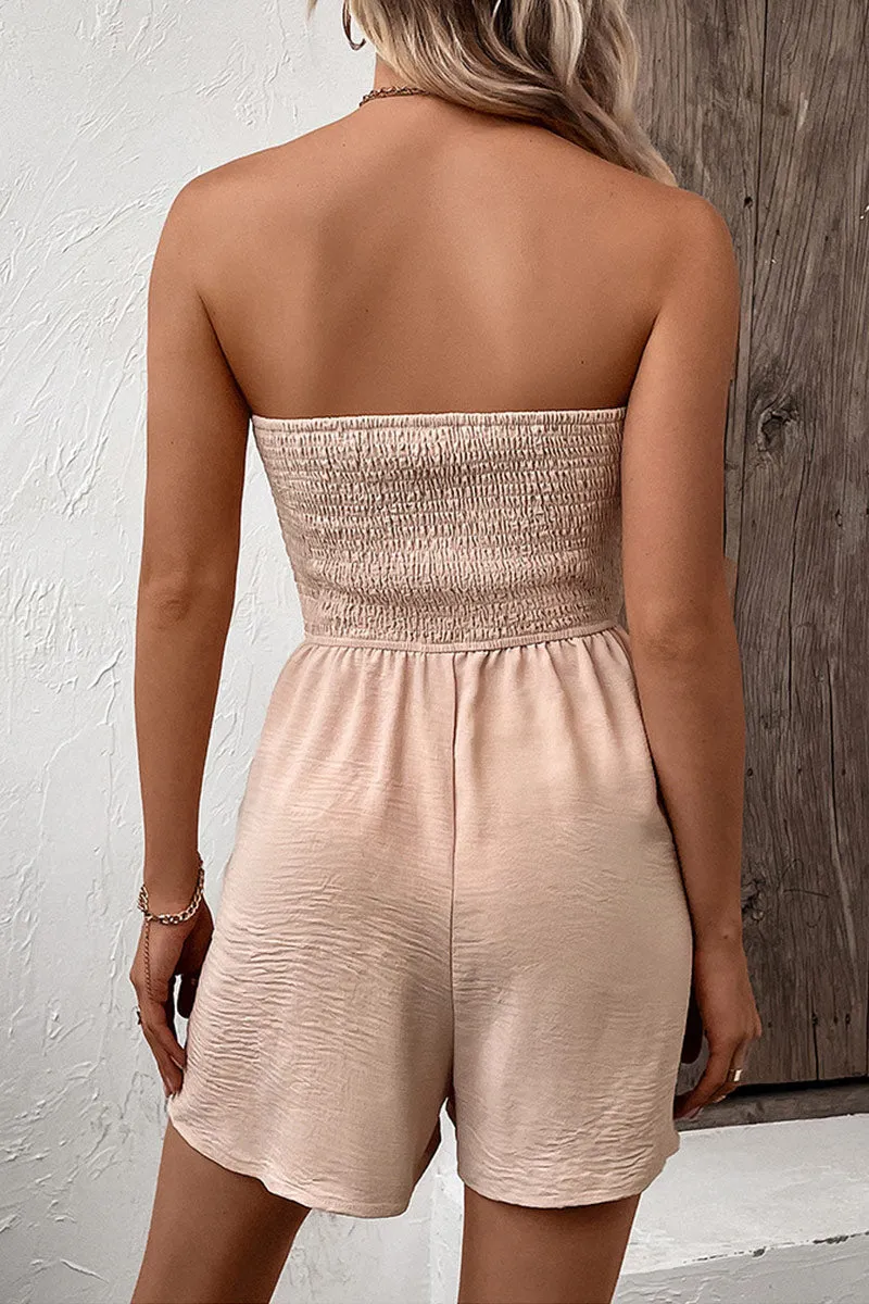 JNY4061 Solid Sleeveless Ruched Rompers