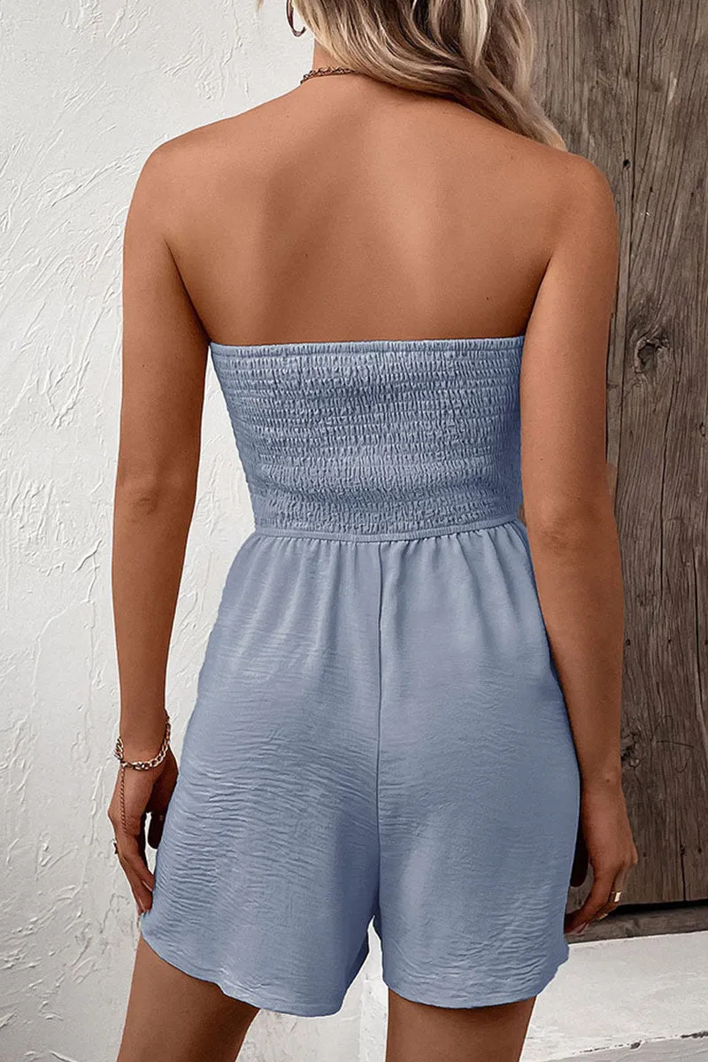 JNY4061 Solid Sleeveless Ruched Rompers