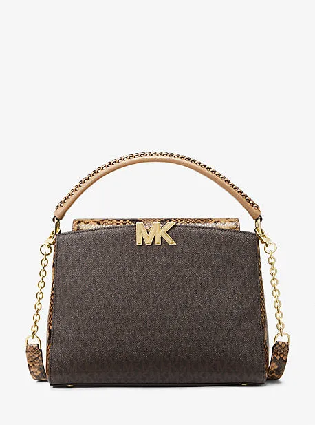 Karlie Medium Logo and Embossed Leather Satchel