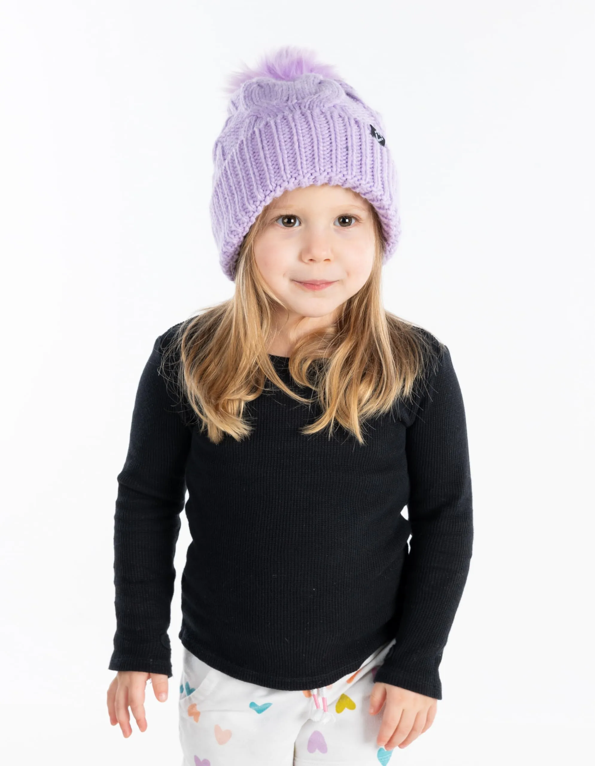 Kids Cable Knit Lined Pom Beanies by Funky Junque