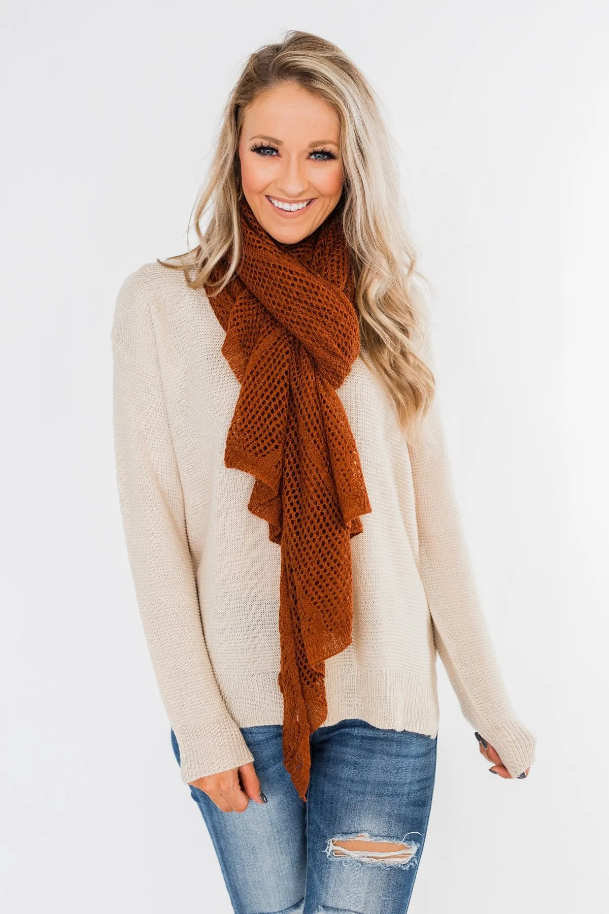 Knit Wrap Scarf- Dark Rust