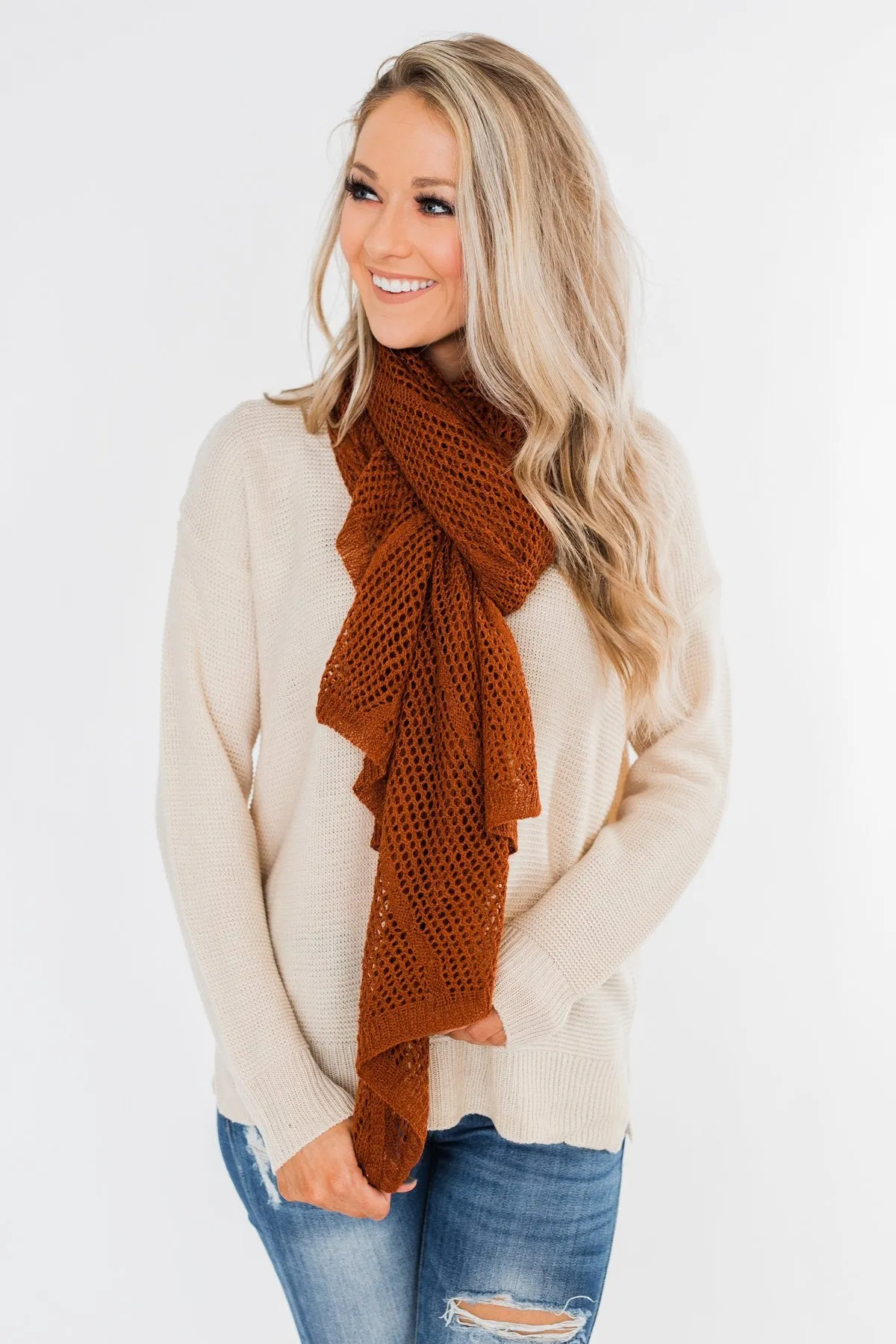 Knit Wrap Scarf- Dark Rust