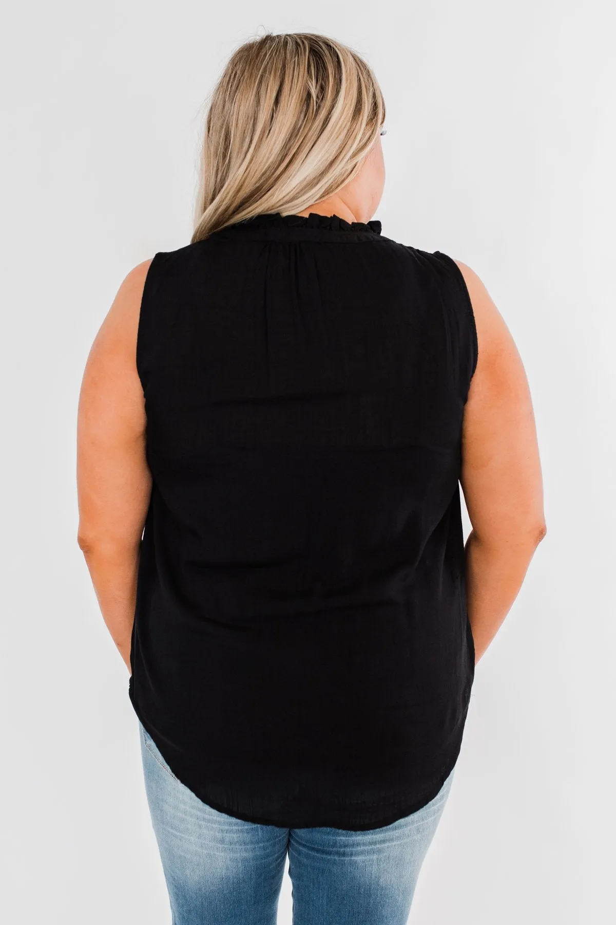 Larger Than Life Neck Tie Tank Top- Black