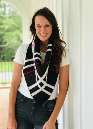 Layne Loop Scarf with Pom Pom Detail in Black Plaid