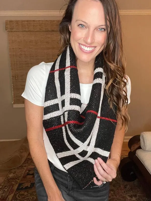 Layne Loop Scarf with Pom Pom Detail in Black Plaid