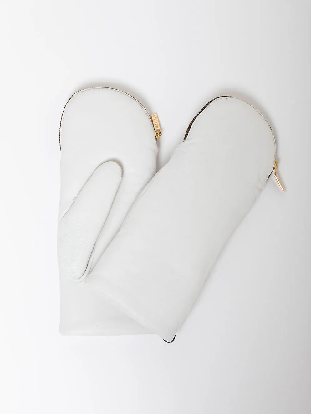 Leather and Shearling Mittens with Zipper Top