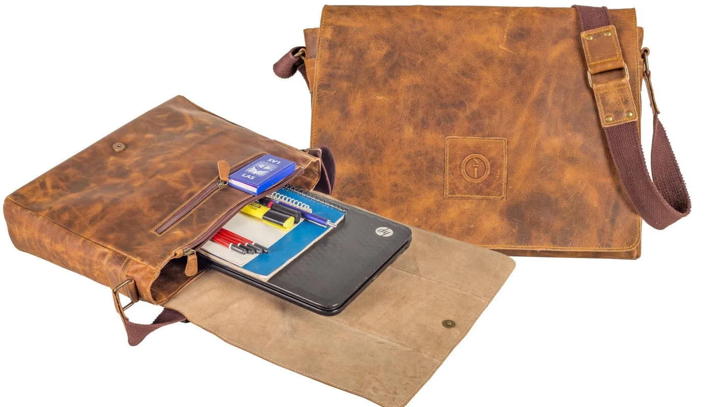Leather Messenger Bag for Men - Soldier - 13