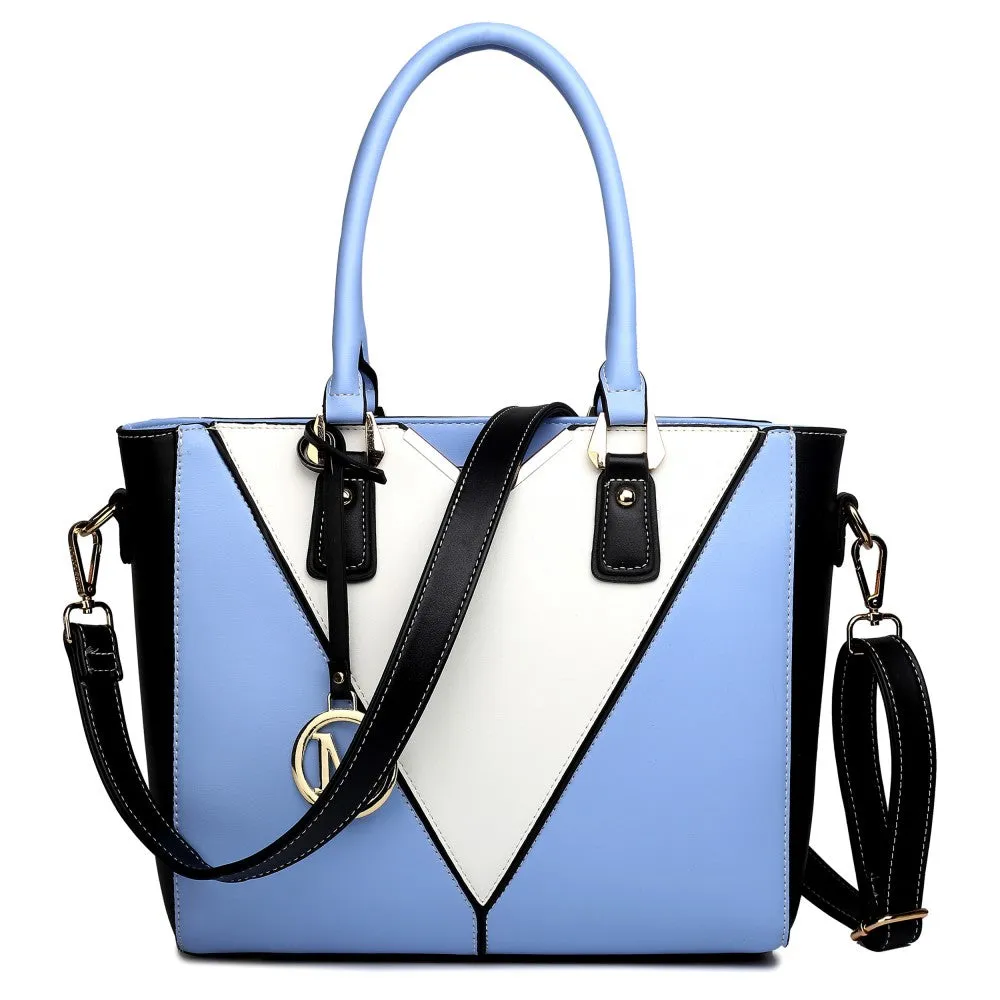 Lg1641 - Miss Lulu Leather Look V-shape Shoulder Handbag - Blue