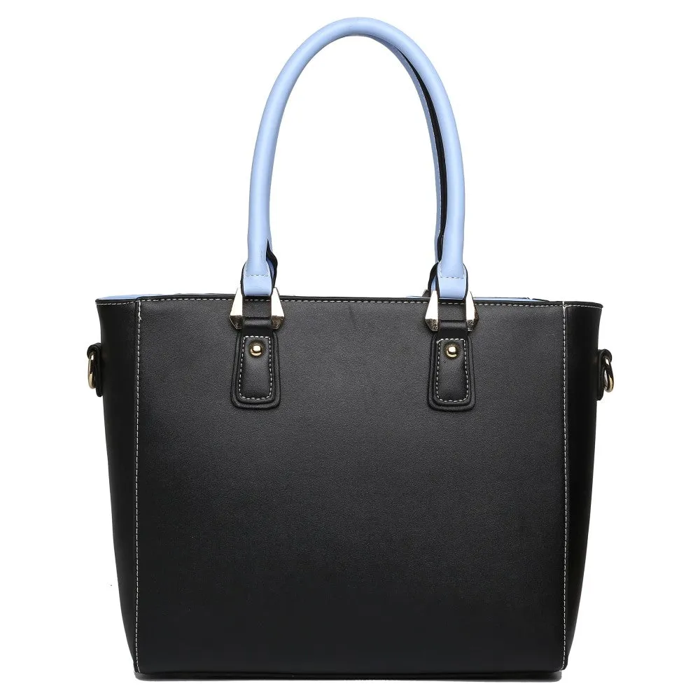 Lg1641 - Miss Lulu Leather Look V-shape Shoulder Handbag - Blue