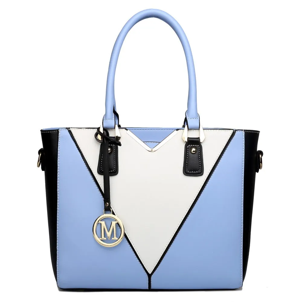 Lg1641 - Miss Lulu Leather Look V-shape Shoulder Handbag - Blue