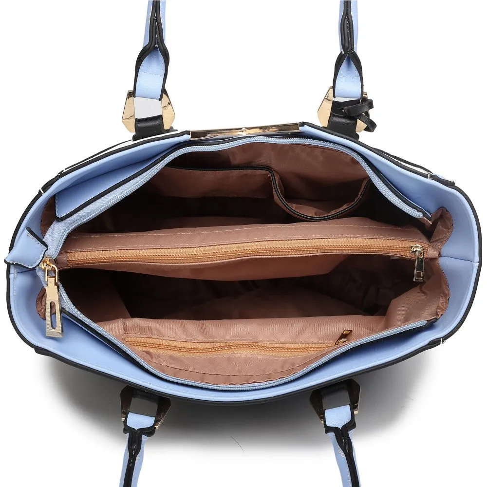 Lg1641 - Miss Lulu Leather Look V-shape Shoulder Handbag - Blue