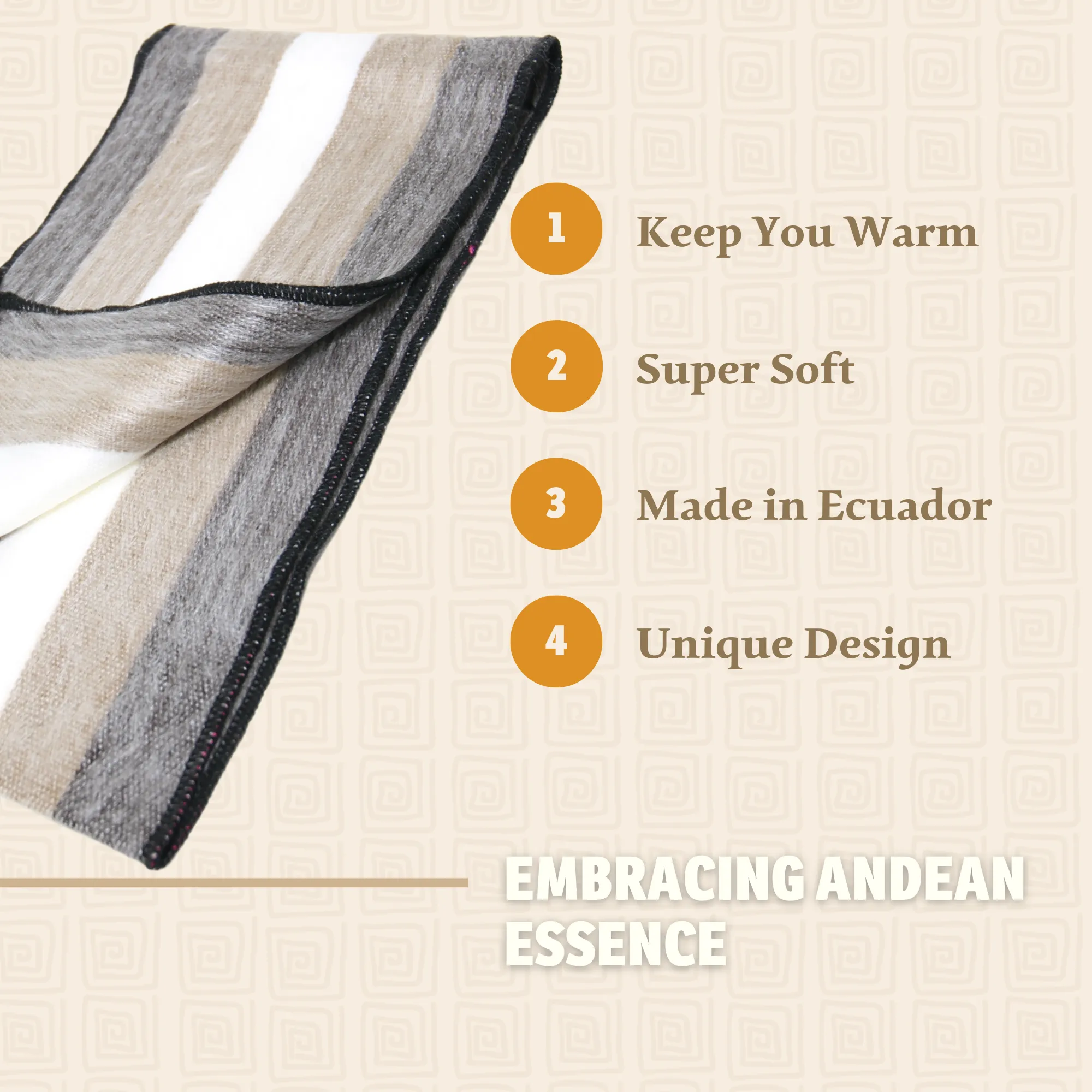 Light Brown, Black and White Alpaca Traditional Scarf