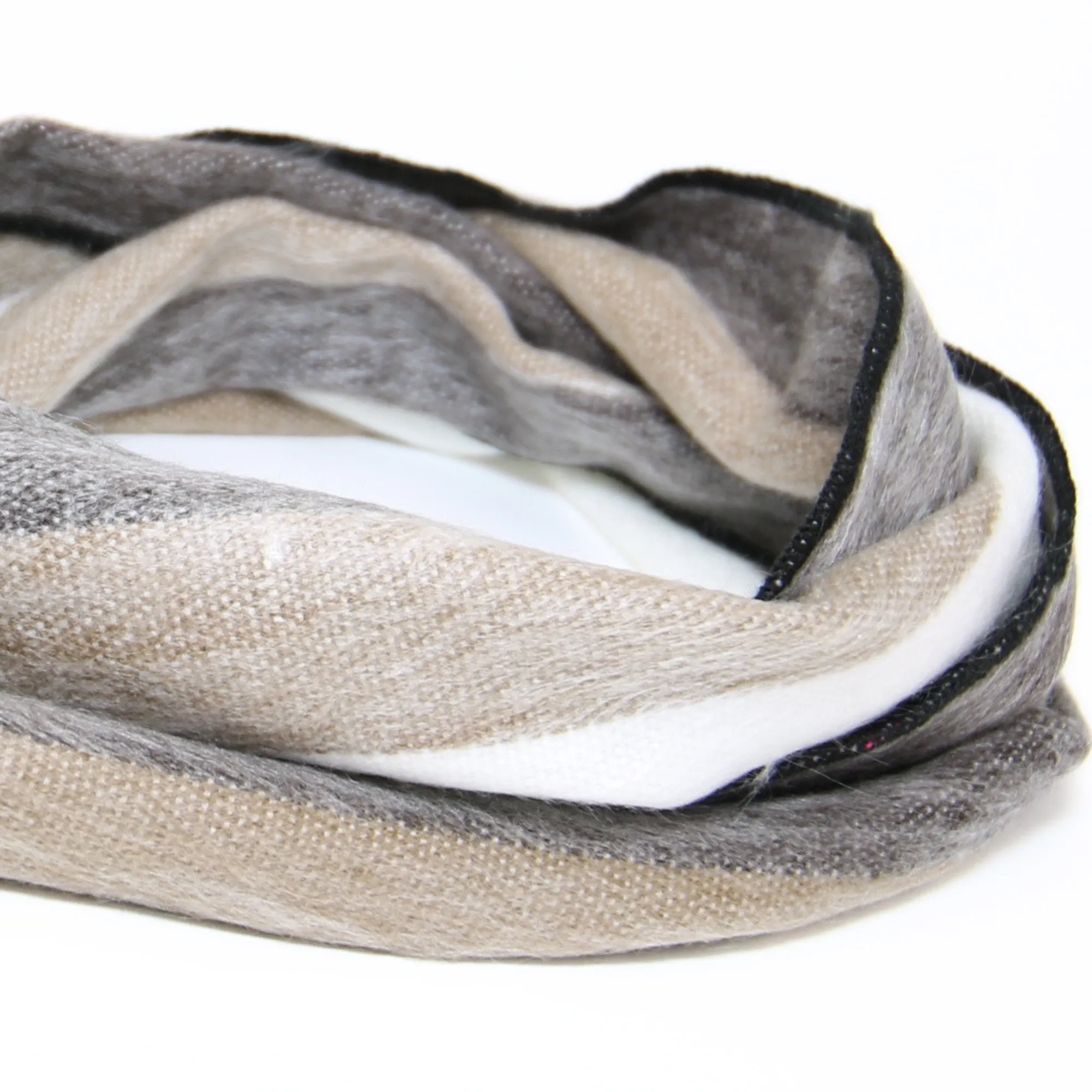 Light Brown, Black and White Alpaca Traditional Scarf