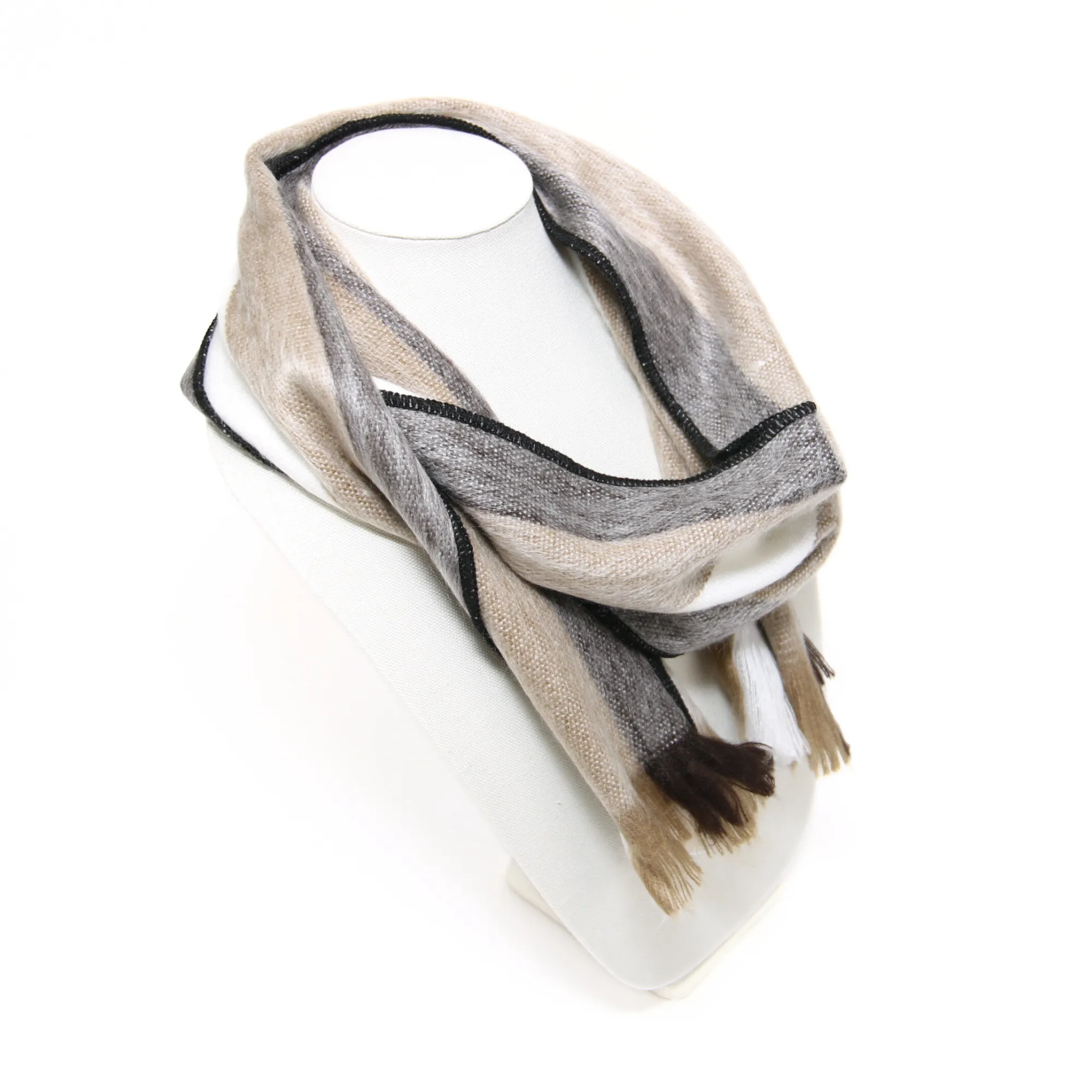 Light Brown, Black and White Alpaca Traditional Scarf