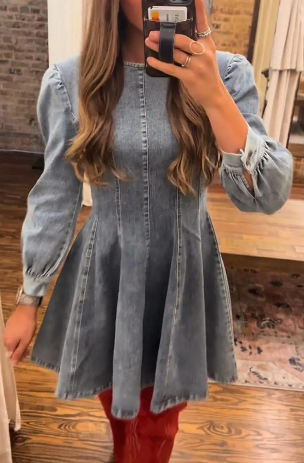 Long Sleeve Denim Mini Dress