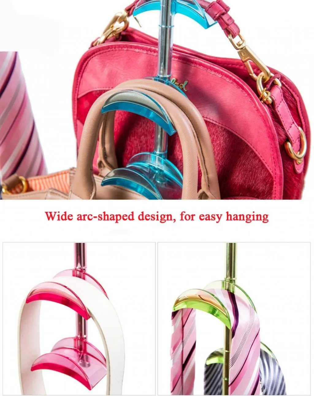 Louise Maelys 3 Packs Hanger Rack 4 Hooks Closet Organizer for Handbags, Scarves, Ties, Belts - 360 Degree Rotating